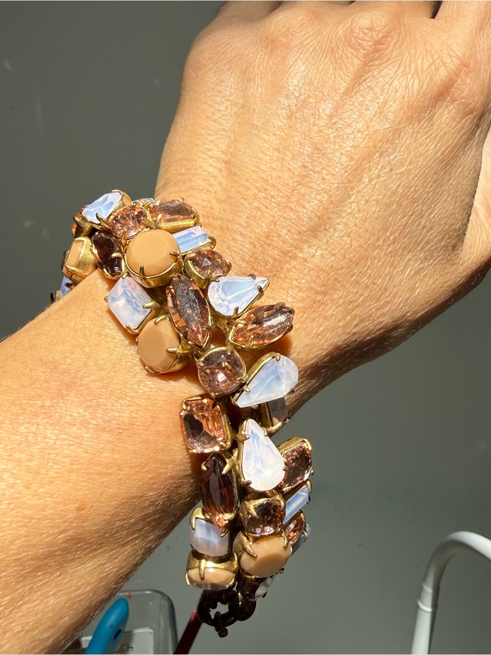 J. Crew Gold-Tone Bracelet with Blush, Beige & Opalescent Stones